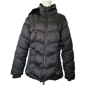 Nautica Puffer Winter Jacket Black Womens XXL Cozy Outdoors Detachable Hood Warm